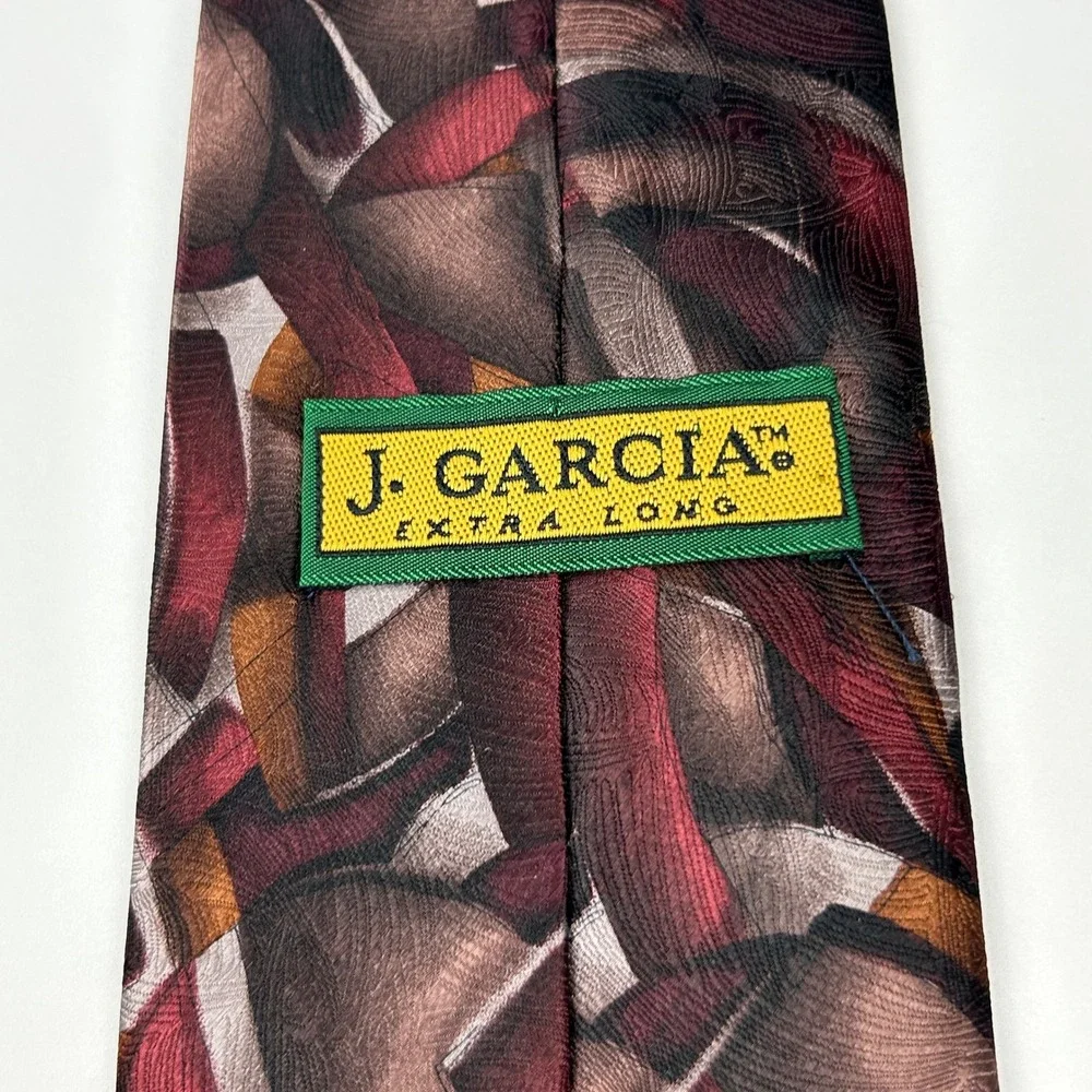 Vintage 1996 J Garcia‎ Curves and Lines Burgundy Abstract 100% Silk Tie Korea